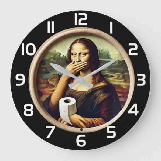 Funny Mona Lisa Grabbing Toilet Paper Große Wanduhr (Vorderseite)
