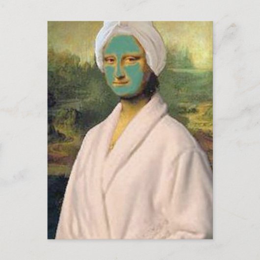 Funny Mona Lisa kümmert sich um Skinavien mit eine Postkarte (Vorderseite)