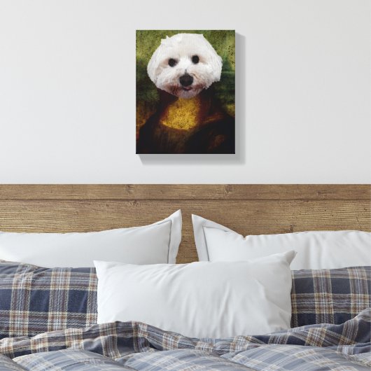 Funny Mona Lisa Maltese Dog Stretched Canvas Print Leinwanddruck (Insitu (Schlafzimmer))