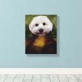 Funny Mona Lisa Maltese Dog Stretched Canvas Print Leinwanddruck (Insitu (Holzboden))