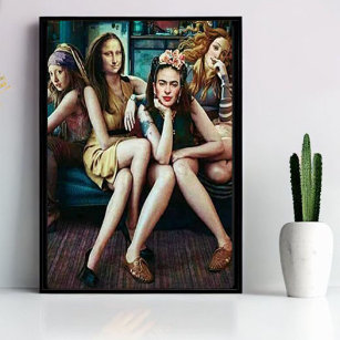 Funny Mona Lisa mit ihrem Mädchen-Team Poster