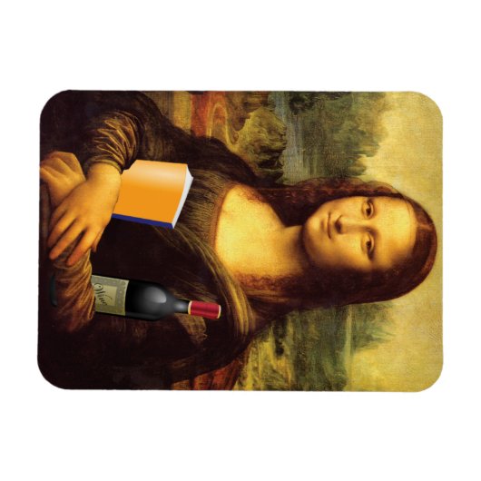 Funny Mona Lisa mit Wein und Buch Magnet (Horizontal)
