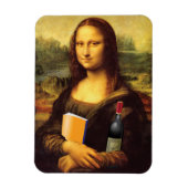 Funny Mona Lisa mit Wein und Buch Magnet (Vertikal)