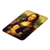 Funny Mona Lisa mit Wein und Buch Magnet (Linke Seite)