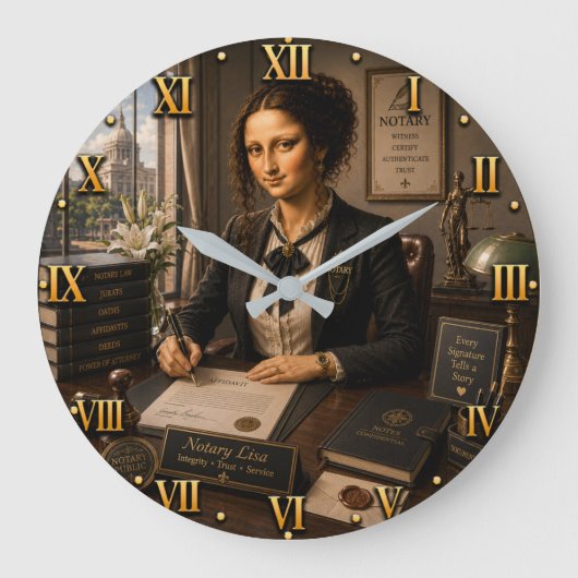 Funny Mona Lisa Notary Office Decor Große Wanduhr (Vorderseite)