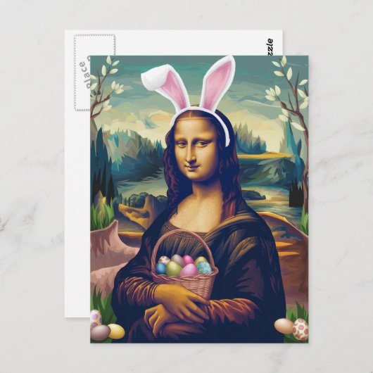 Funny Mona Lisa Osterhase Bunny Postkarte (Vorne/Hinten)
