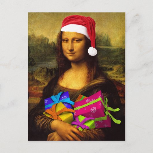 Funny Mona Lisa Santa Claus Feiertagspostkarte (Vorderseite)