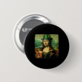 Funny Mona Lisa St. Patricks Day Kleeblatt Hat Lep Button (Vorne & Hinten)