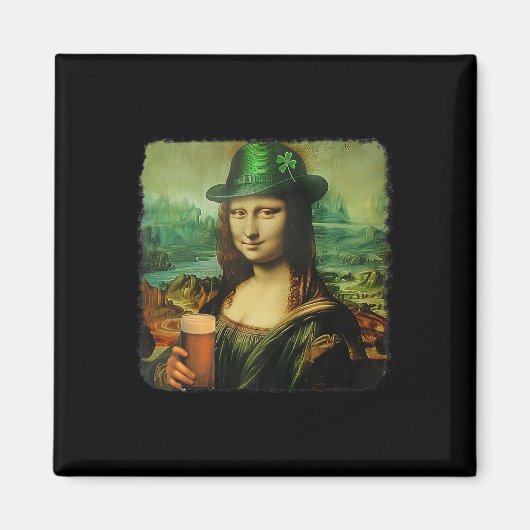 Funny Mona Lisa St. Patricks Day Kleeblatt Hat Lep Magnet (Vorne)