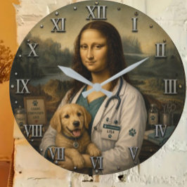 Funny Mona Lisa Veterinarian Veterinary Clinic Große Wanduhr