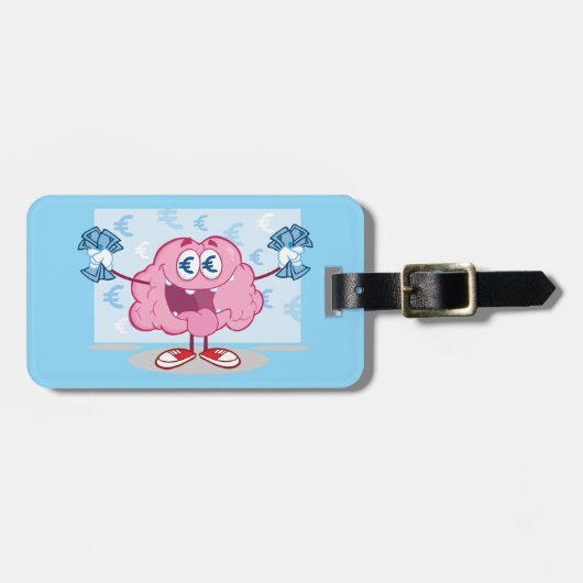 Funny Money Brain Cartoon Euro Cash Lover Gepäckanhänger (Vorderseite horizontal)