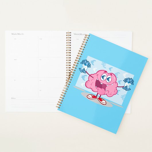 Funny Money Brain Cartoon Euro Cash Lover Planer