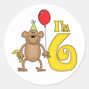 Funny Monkey 6. Geburtstag Runder Aufkleber
