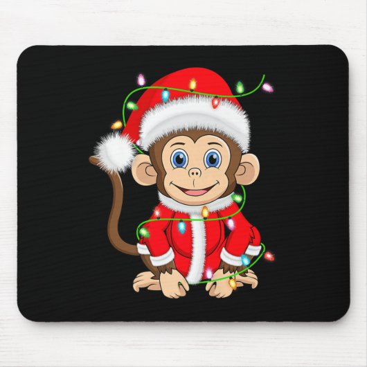 Funny Monkey Christmas Lights Santa Costume Cute A Mousepad (Vorne)