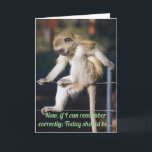 Funny Monkey Geburtstag Karte<br><div class="desc">Herzlichen Glückwunsch zum Geburtstag eines lustigen Affen,  der über die Relevanz eines bestimmten Tages während seines Aufenthalts auf einem Zaun nachdenkt.</div>