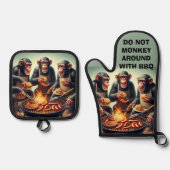 Funny Monkey GRILLEN Ofenhandschuh & Topflappen-Set (Vorderseite)