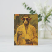 Funny Monkey in der Gelben Robe Postkarte (Stehend Vorderseite)