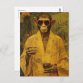 Funny Monkey in der Gelben Robe Postkarte (Vorne/Hinten)