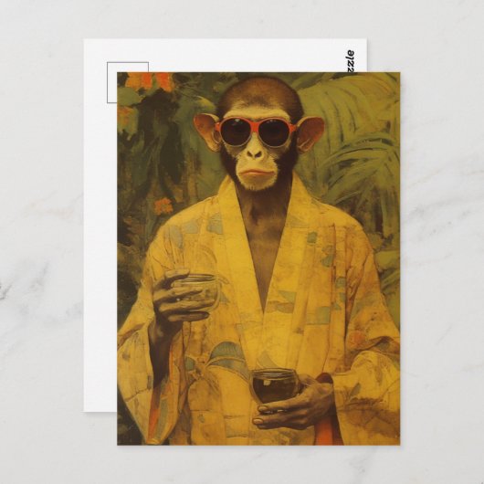 Funny Monkey in der Gelben Robe Postkarte (Vorne/Hinten)
