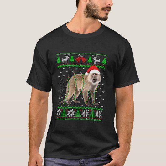 Funny Monkey Lights Ugly Sweater Weihnachtsbaum An T-Shirt (Vorderseite)