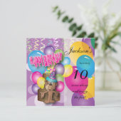 Funny Monkey Lila Geburtstagsparty Einladung (Stehend Vorderseite)