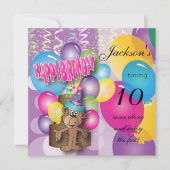 Funny Monkey Lila Geburtstagsparty Einladung (Vorderseite)