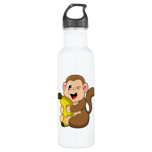 Funny Monkey mit Banana Edelstahlflasche (Vorderseite)