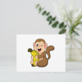 Funny Monkey mit Banana Postkarte (Stehend Vorderseite)