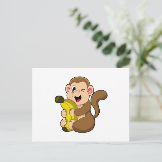 Funny Monkey mit Banana Postkarte (Stehend Vorderseite)