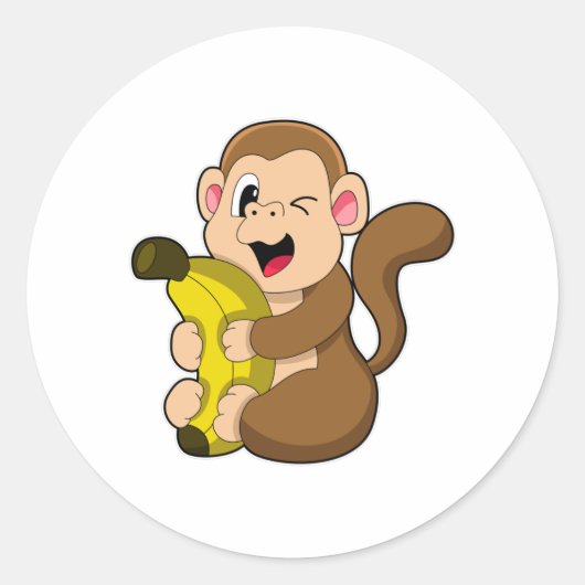 Funny Monkey mit Banana Runder Aufkleber (Vorderseite)