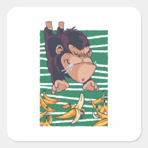 Funny Monkey mit Bananen Quadratischer Aufkleber