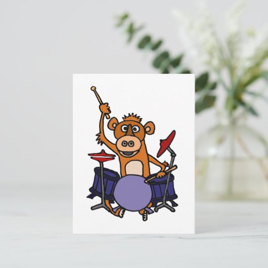 Funny Monkey Playing Drums Postkarte (Stehend Vorderseite)