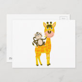 Funny Monkey Rafting a Giraffe Cartoon Postkarte (Vorne/Hinten)