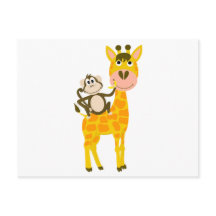 Funny Monkey Rafting a Giraffe Cartoon