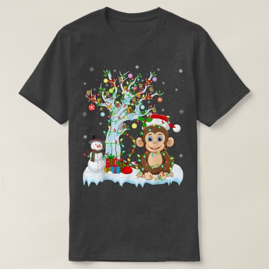 Funny Monkey Xmas Tree Lighting Santa Hat Monkey C T-Shirt (Design vorne)