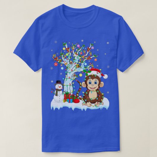 Funny Monkey Xmas Tree Lighting Weihnachtsmannmütz T-Shirt (Design vorne)