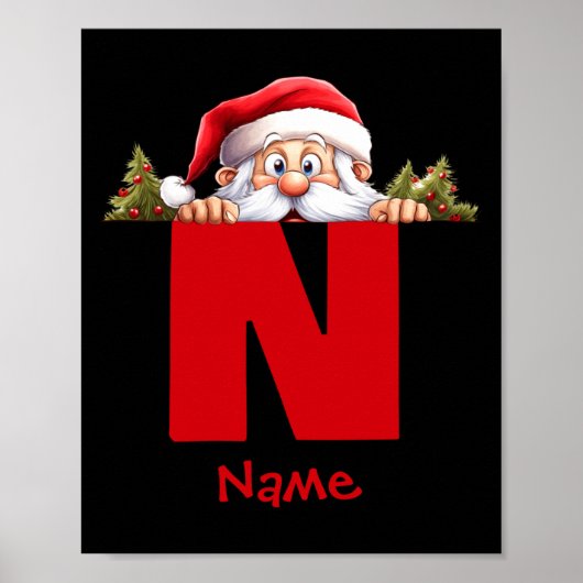 Funny Monogram Family Christmas Red Santa Poster (Vorne)
