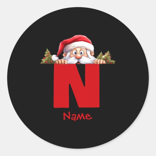 Funny Monogram Family Christmas Red Santa  Runder Aufkleber (Vorderseite)