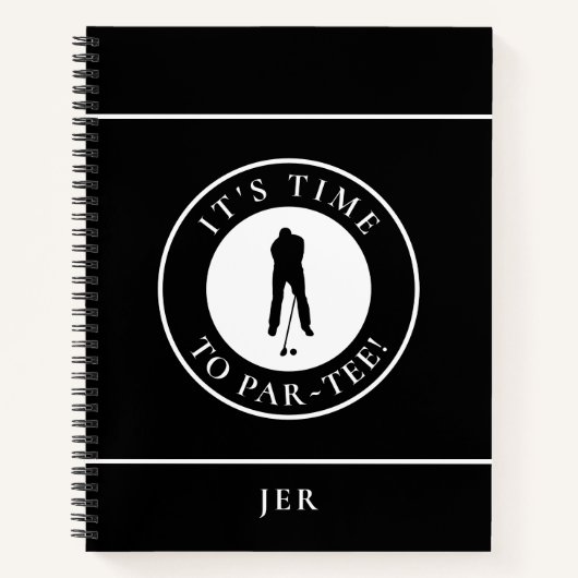 Funny Monogrammed Golf Log – Par Tee Black Golfer Notizblock (Vorderseite)