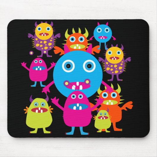 Funny Monster Bash Niedliche Kreaturen Party Mousepad (Vorne)