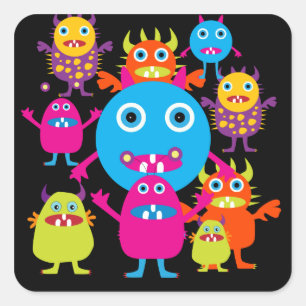 Funny Monster Bash Niedliche Kreaturen Party Quadratischer Aufkleber