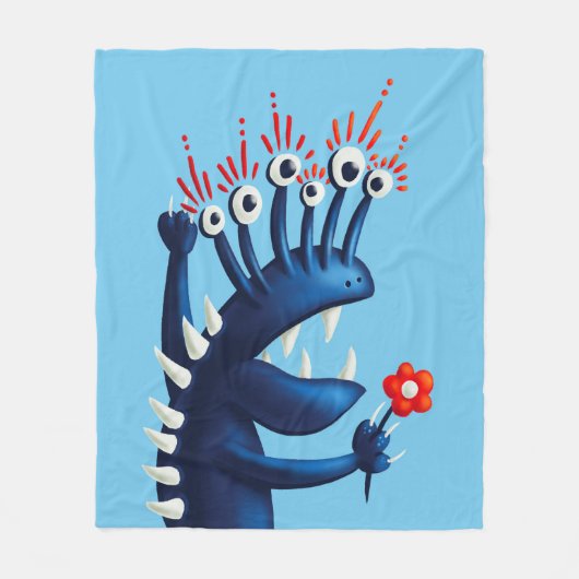 Funny Monster Blumen Blue Kids Fleecedecke (Vorderseite)