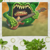 Funny Monster Green Bell Pepper Rocker Gitarre Geschirrtuch (Gefaltet)