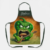 Funny Monster Green Bell Pepper Rocker Gitarre Schürze (Vorderseite)