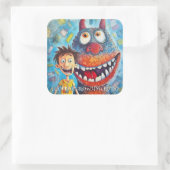 Funny Monster Hund: Ghoulish Growling Hound Quadratischer Aufkleber (Tasche)