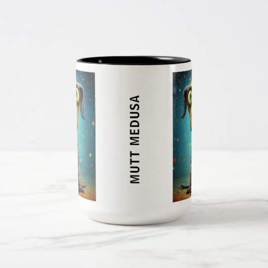 Funny Monster Hund: Mutt Medusa Zweifarbige Tasse (Mittel)
