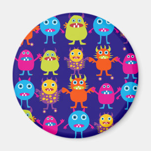 Funny Monster Party Niedliche Kreaturen auf blau Magnet
