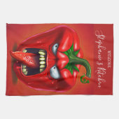 Funny Monster Red Bell Pepper Rocker Geschirrtuch (Horizontal)