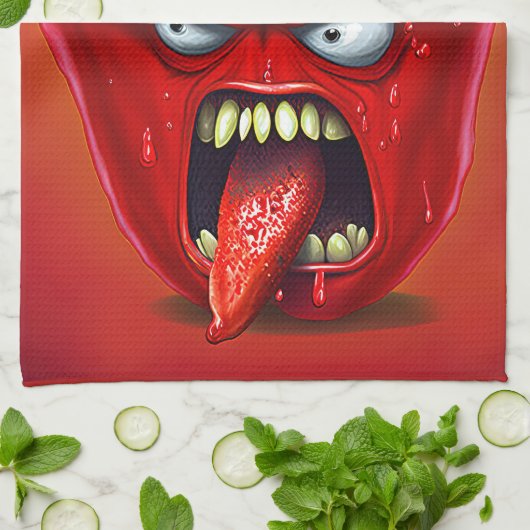 Funny Monster Red Bell Pepper Rocker Geschirrtuch (Gefaltet)
