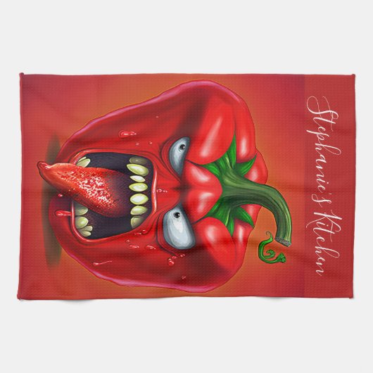 Funny Monster Red Bell Pepper Rocker Geschirrtuch (Horizontal)